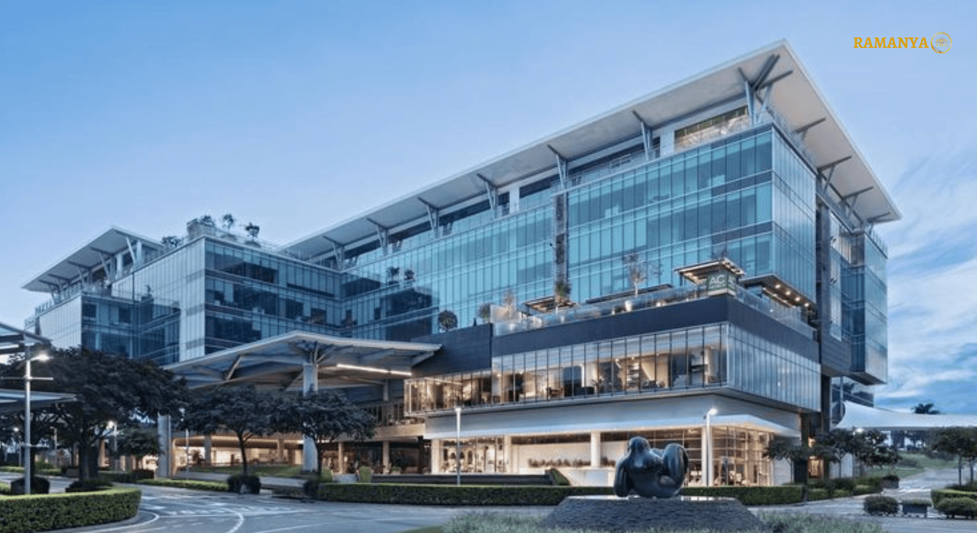 Modern glass hospital building exterior